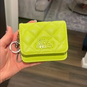 Steve Madden Neon Green Quilted Card Holder